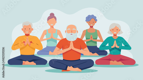 A group of seniors participates in a gentle yoga class focusing on their breath and gentle movements to alleviate any physical or mental discomfort..