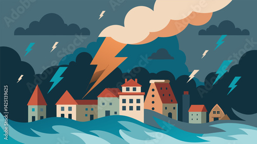 A tempest raging over a small town reflecting the growing discontent of its residents towards the lack of action on climate change..