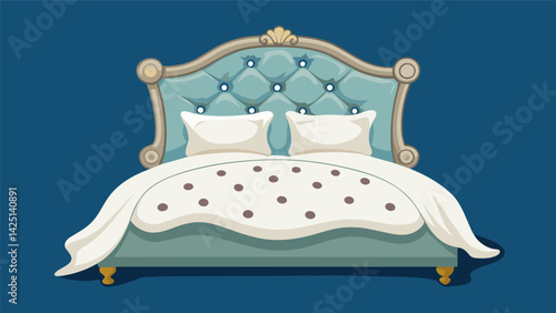 A beautifully restored vintage linen duvet cover with intricate handstitched detailing and ornate buttons.. Vector illustration