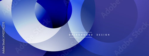 Abstract blue design features overlapping circles. Gradient shades create depth, modern aesthetic. Minimalist composition suits backgrounds, presentations, digital art. Smooth transitions, calming vis