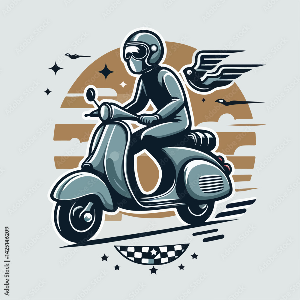 vector illustration of a person riding a motor scooter vector illustration of a person riding a motor scooter