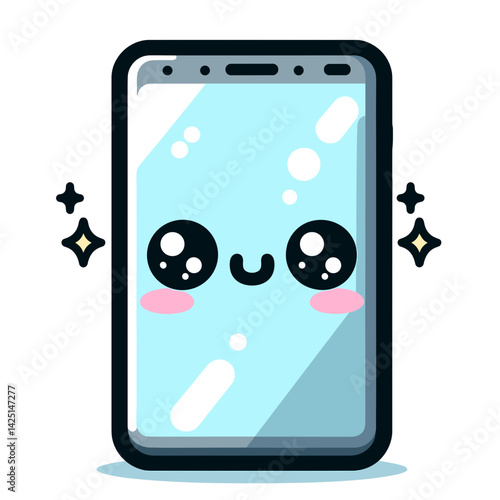 Cute smiling smartphone character with sparkles  