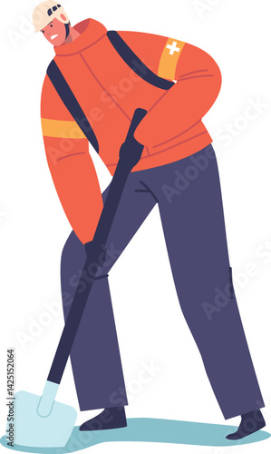 Rescuer digging out victim vector illustration