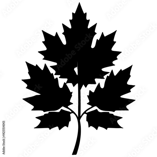 Black graphic image of a maple leaf symbol