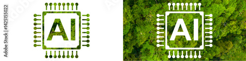 Artificial intelligence environment icon vector with green forest texture. Ideal for eco-friendly tech, green computing, sustainable innovation, and nature-based digital transformation themes.