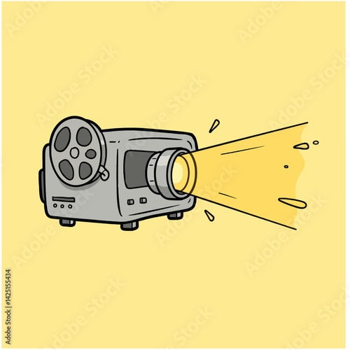 Illustration of a Vintage Film Projector in Action