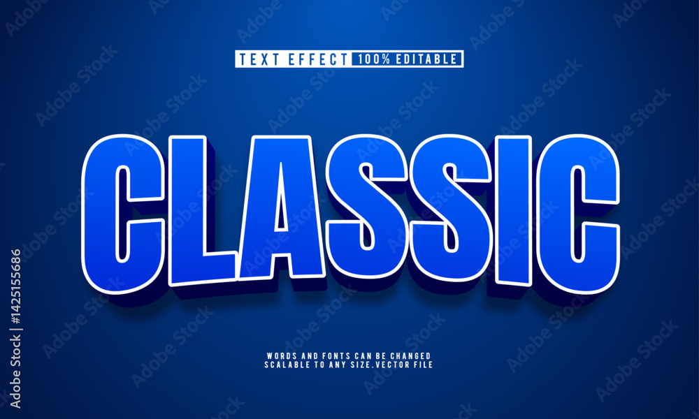 Editable classic blue 3D text effect template, timeless and bold Editable classic blue 3D text effect template, timeless and bold