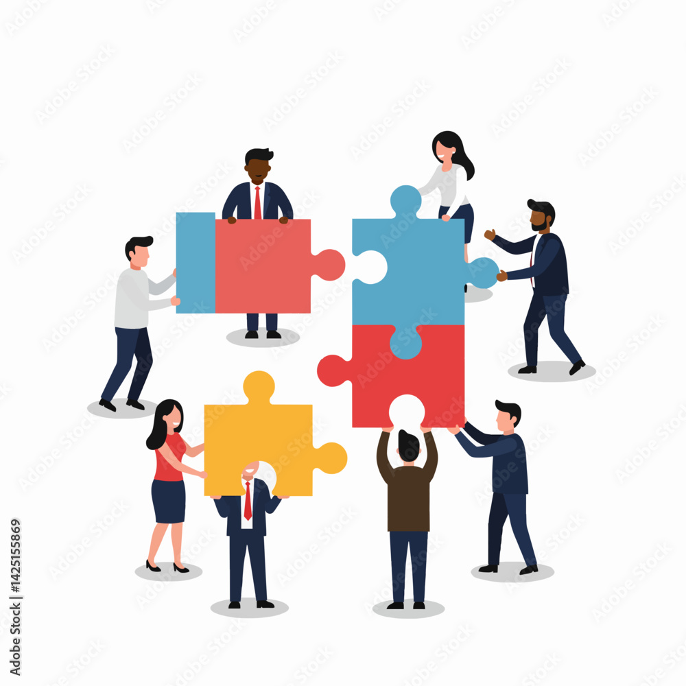 Diverse Business Team Assembling Puzzle Pieces Diverse Business Team Assembling Puzzle Pieces