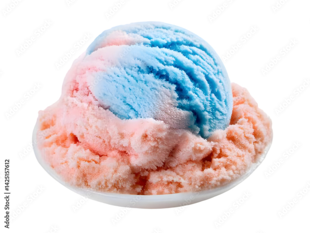 Photo Of An Isolated Ice Cream Scoop With Pink And Blue Colors On White Plate Photo Of An Isolated Ice Cream Scoop With Pink And Blue Colors On White Plate
