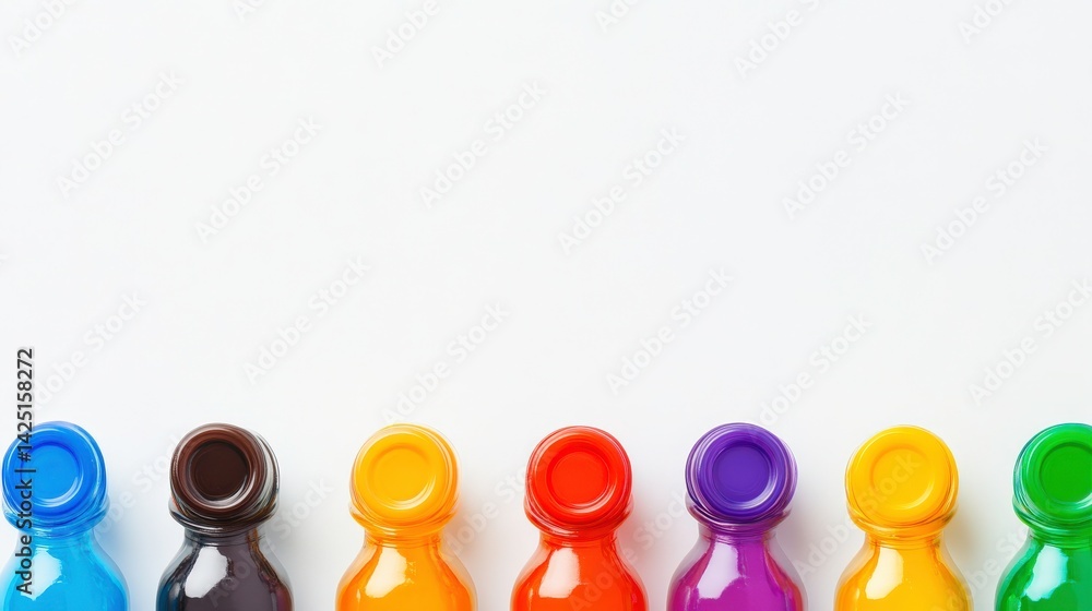 Colorful Bottles with Caps on Isolated White Background Colorful Bottles with Caps on Isolated White Background