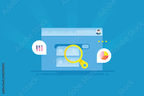 Personalized search experience concept. Search engine display results based on audience browsing history, location and behavior concept.