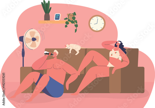 Couple fighting heat at home