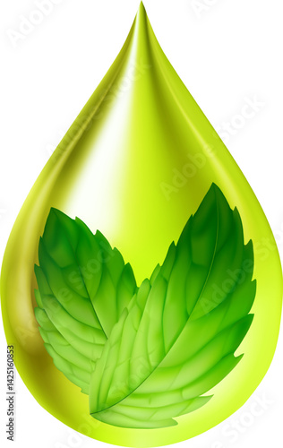 serum mint. Vitamin collagen anti aging serum. Natural skincare cosmetic. Water droplets isolated drop shiny green on white background. ,Mint leaf oil