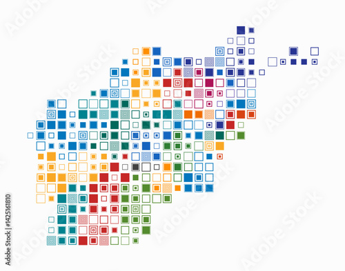 Afghanistan, shape of the country built of colored cells. Digital style map of Afghanistan on white background. Large size square blocks. Modern vector illustration.