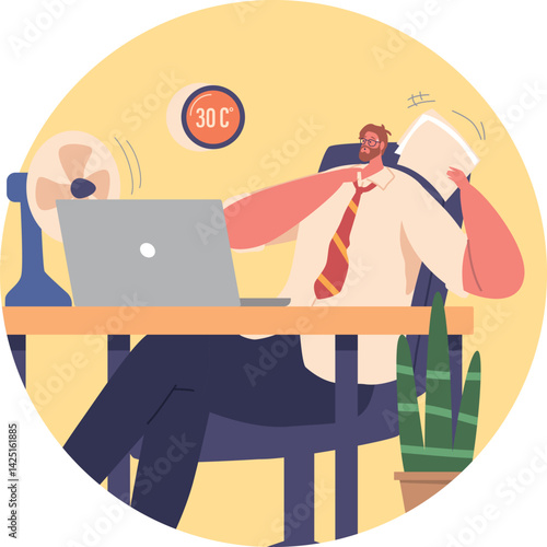Employee suffering from heat vector illustration