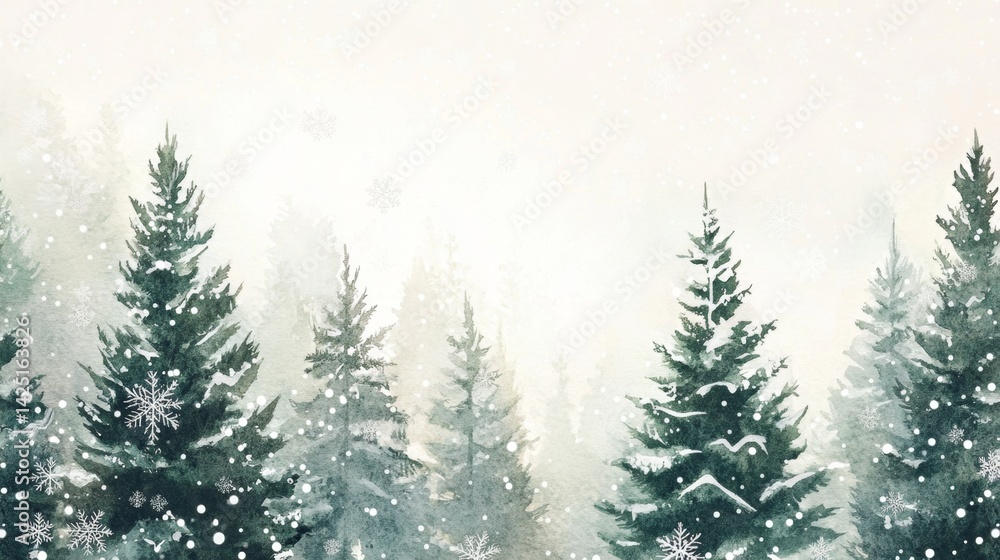 Obraz premium Winter wonderland snowy evergreen forest scene nature tranquil atmosphere aerial view seasonal beauty