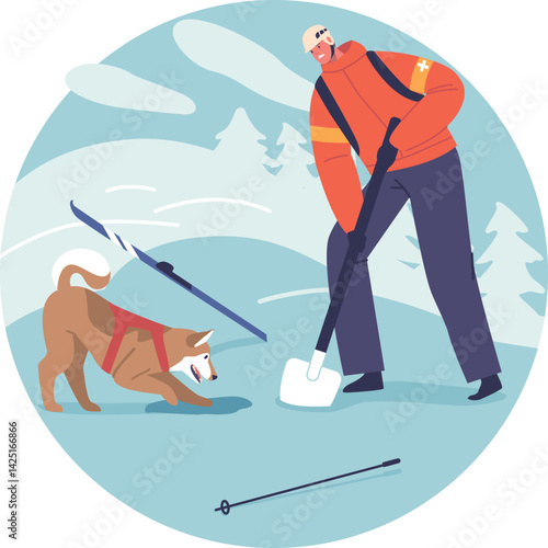 Rescue man, dog in mountain