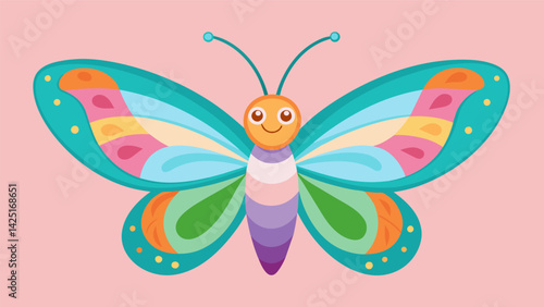 A cheerful butterfly its wings vibrant and colorful in a variety of soft pastel hues..