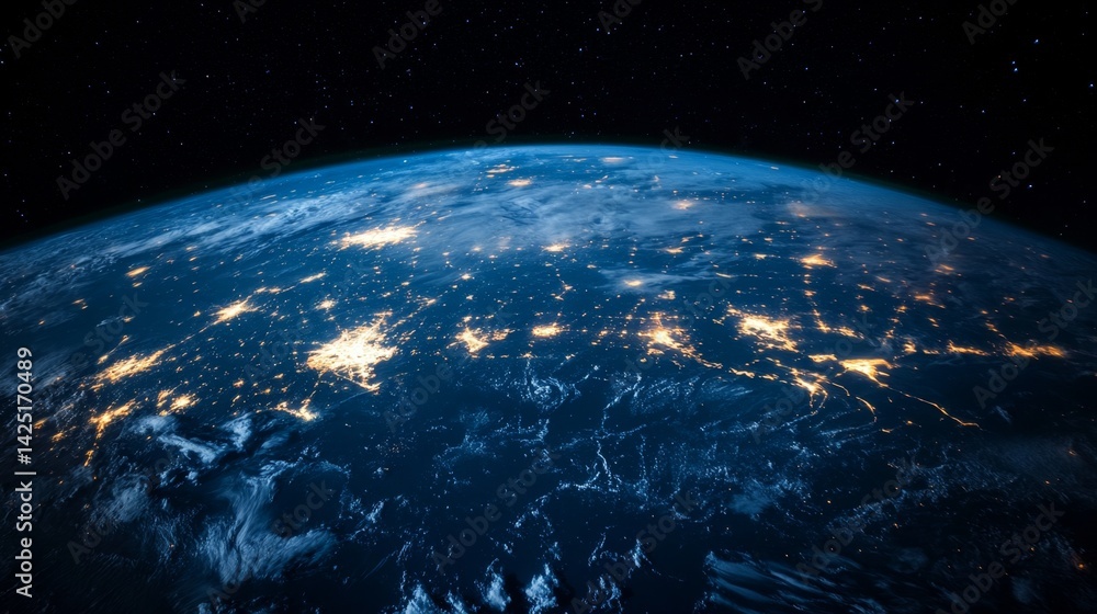 Obraz premium Global connectivity overview earth from space satellite image nighttime scene aerial perspective planetary insights