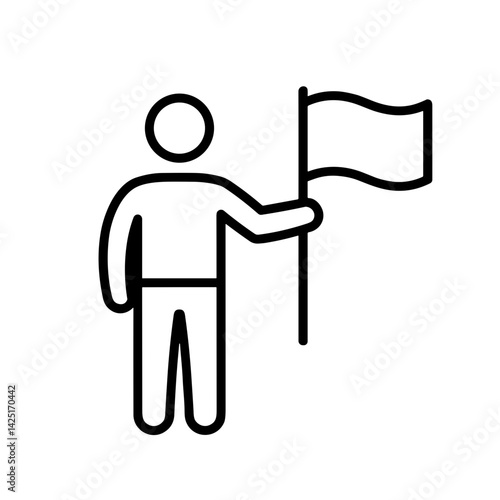 Person holding a flag in a minimalist style on a white background  