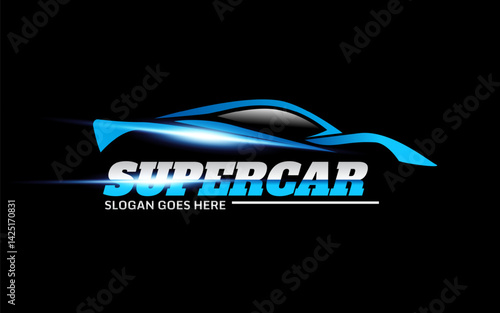 Blue super car vector logo template