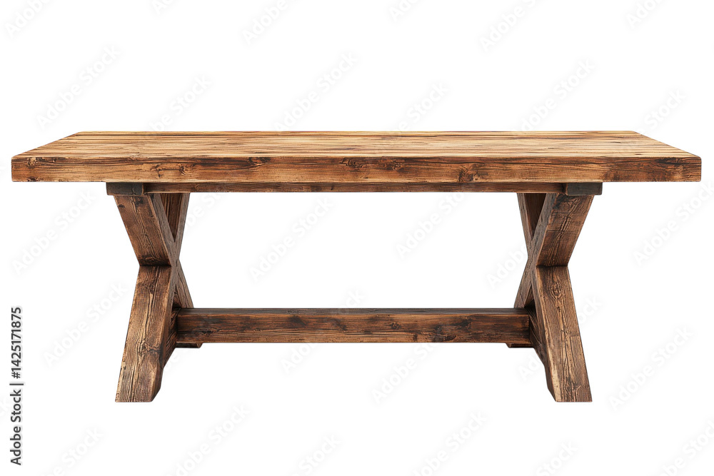 Rustic Farmhouse Dining Table Solid Wood X Base Design Perfect for Rustic Interiors Isolated on on transparent background Rustic Farmhouse Dining Table Solid Wood X Base Design Perfect for Rustic Interiors Isolated on on transparent background