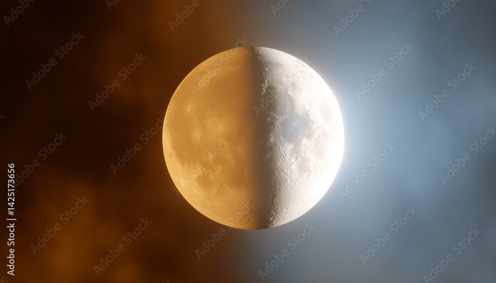 Obraz premium Sun and moon dual color composition. Generative AI.
