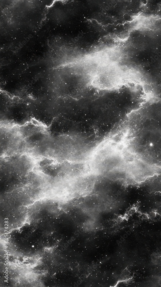 Ethereal, swirling nebula with bright, wispy clouds against a dark, star-filled background. A cosmic, abstract texture