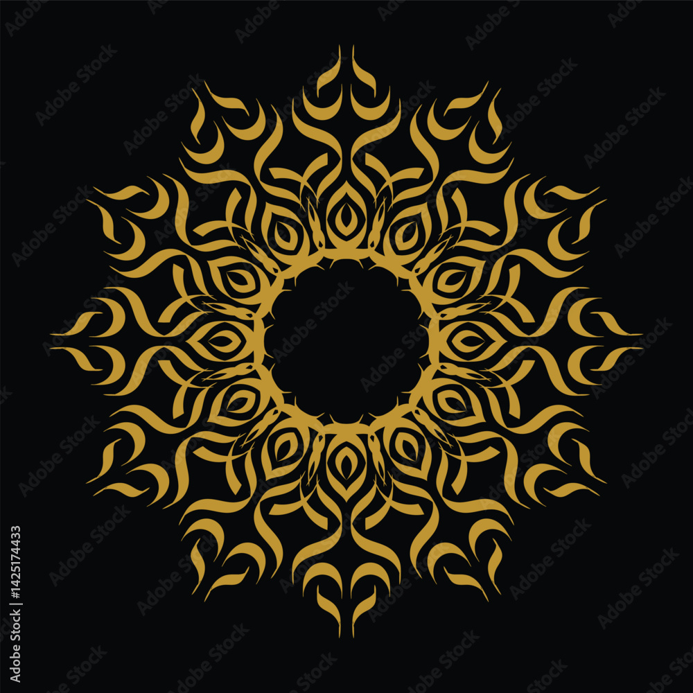 Golden Ornamental Mandala Design Isolated on Black Background