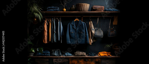 Rustic Wardrobe Filled with Apparel and Accessories