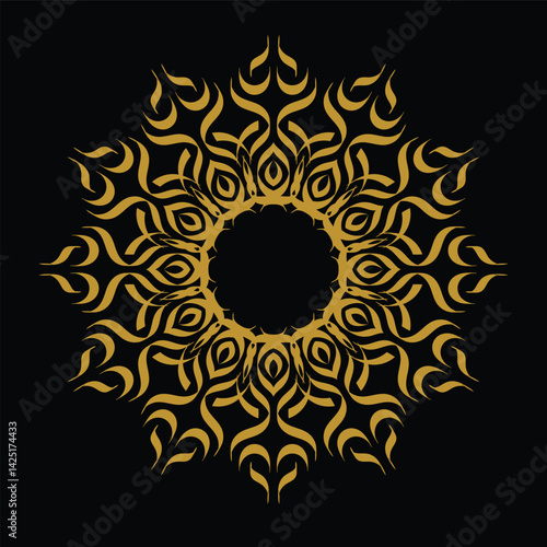 Obraz na płótnie Golden Ornamental Mandala Design Isolated on Black Background w salonie