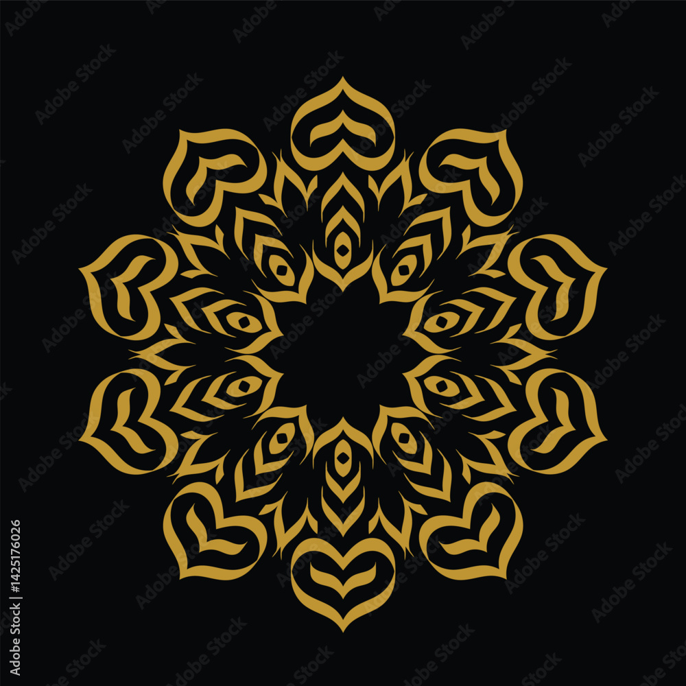Golden Ornamental Mandala Design Isolated on Black Background