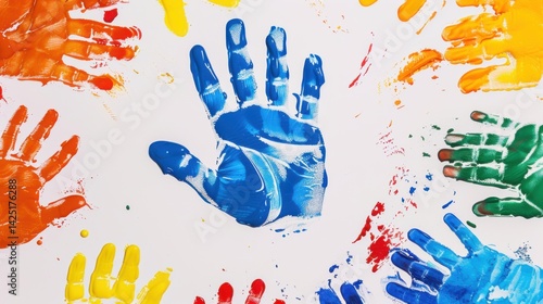 Handprints in Paint on White Background