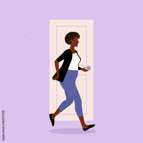 A black woman rushing to the toilet and in urgent need of the bathroom due to a condition. A person running to the restroom