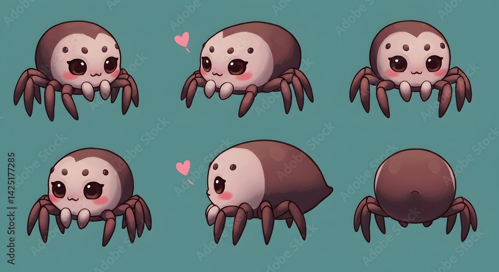 Fototapeta premium Cute Cartoon Spider Poses Set