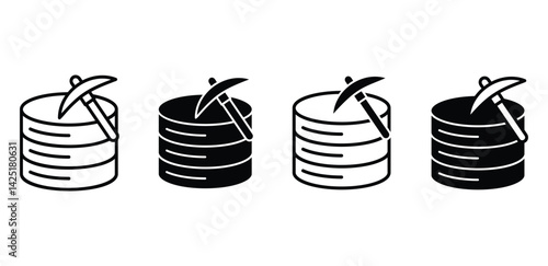 Mining Database Icon Black and White Vector Illustration of Data Extraction
