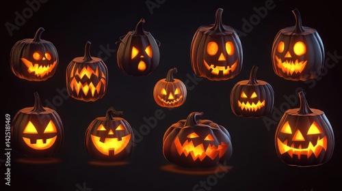 Spooky jack-o'-lanterns, various expressions