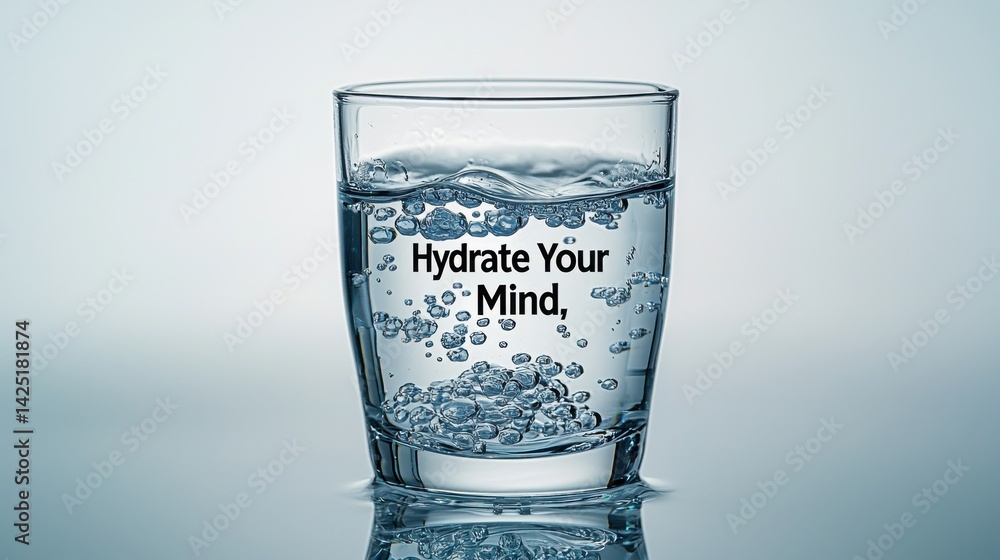 Mental Health Awareness Month A clear glass filled with sparkling water, featuring the phrase