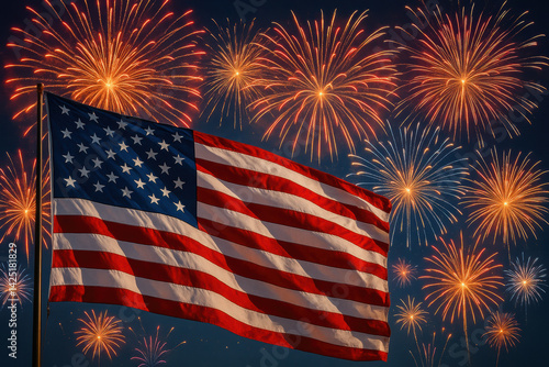 American flag with vibrant fireworks celebrating independence day