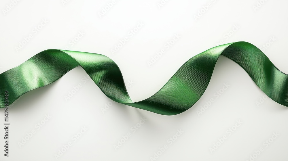 Mental Health Awareness Month A wavy green ribbon on a light background, perfect for crafts and decorations.