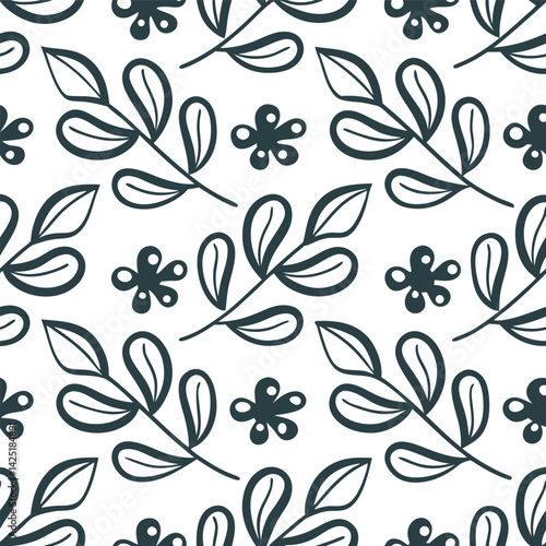 Seamless floral pattern design with vector flowers and leaves for textile, wallpaper, or decoration, showcasing a natural and vintage art illustration