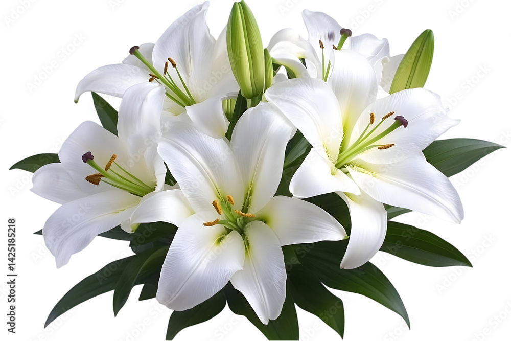 Fototapeta premium Realistic White Lily Flowers Isolated on Transparent Background Photo