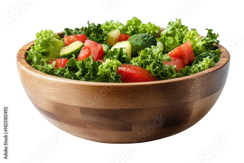 Fresh vibrant garden salad in a rustic wooden bowl perfect for a healthy meal showcasing crisp on transparent background