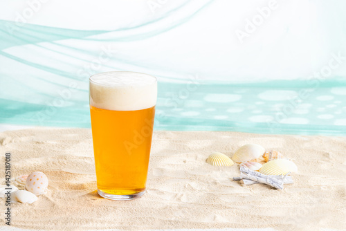 Obraz na płótnie ビールと砂浜 Beer and beach w salonie