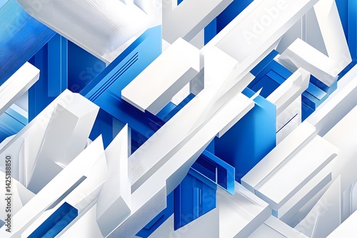 Wallpaper Mural Abstract Geometric Composition with Overlapping Shapes in Dynamic Blues and Whites Torontodigital.ca