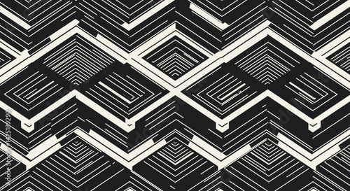 Abstract geometric pattern of nested shapes in black and white