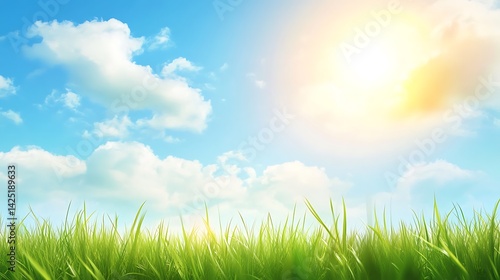 Sunny Spring Meadow Landscape.