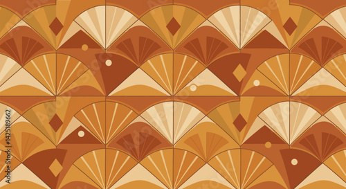 Deco fans tile pattern with rich browns and golds