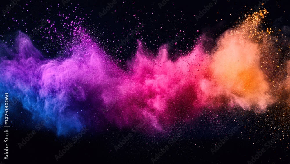 Naklejka premium Abstract colorful powder explosion on black background. Dynamic bursts of vibrant hues