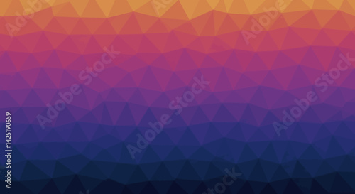 Geometric triangles blend in a colorful sunset transitioning from orange to deep blue